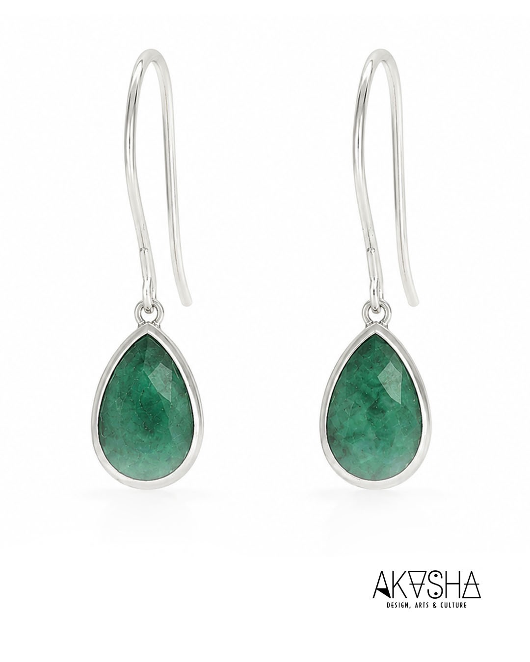 Σκουλαρίκια Δάκρυ από Ασήμι 925 με Πέτρα Emerald | AKASHA Collection